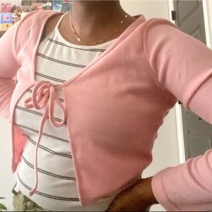 pink tie cardigan